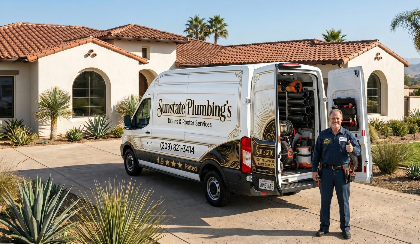 Sunstate Plumbing's 4.9-star rated plumbing service — (209) 821-3414 — Santa Cruz CA